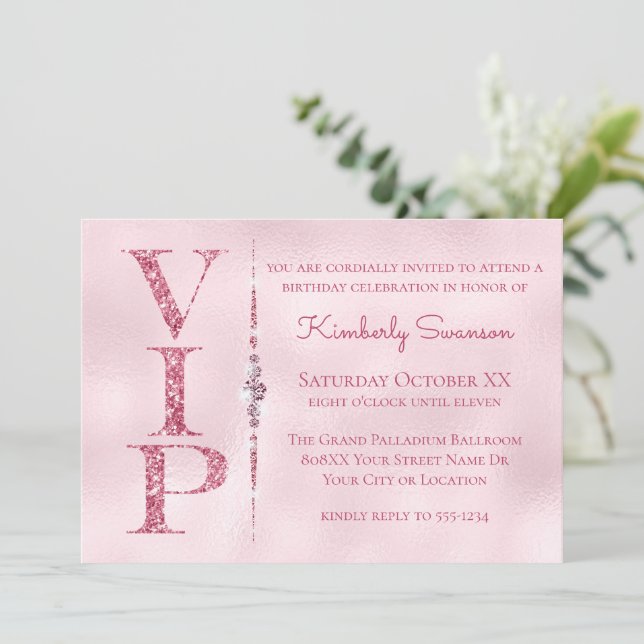 Glamourous Diamonds Pink Glitter VIP Party Invitation (Standing Front)