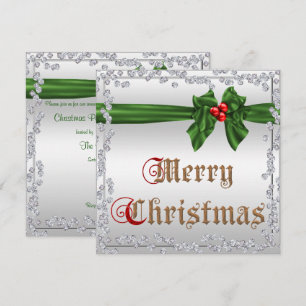 Glamourous Diamonds & Silky Sash Bow Christmas Invitation
