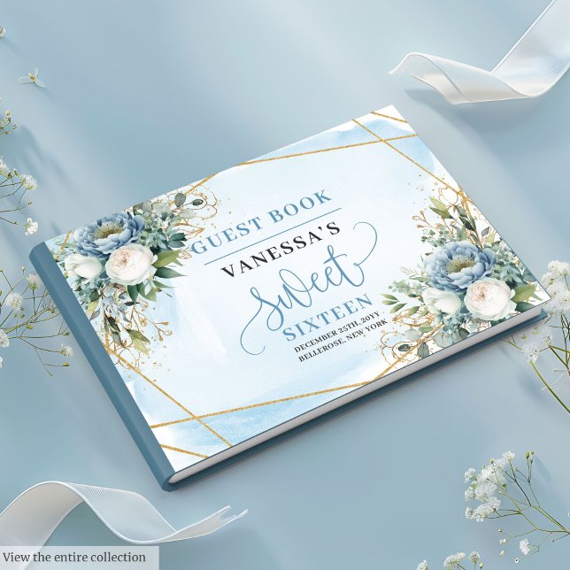 Glamourous Dusty Blue White Peonies Sweet Sixteen  Guest Book (Glamorous Dusty Blue White Peonies Sweet Sixteen Guest Book)