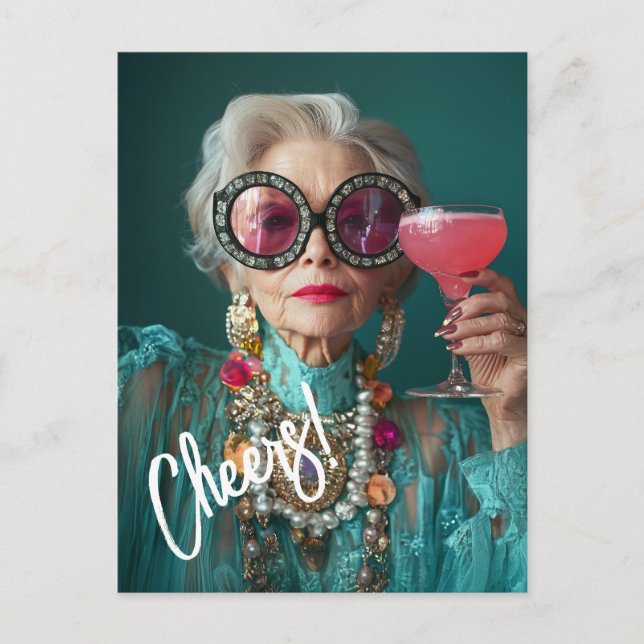Glamourous Elderly Woman Bold Luxury Fashion Postcard (Front)
