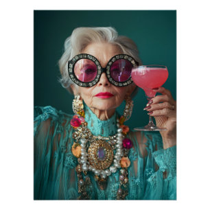 Glamourous Elderly Woman Bold Luxury Fashion Poster