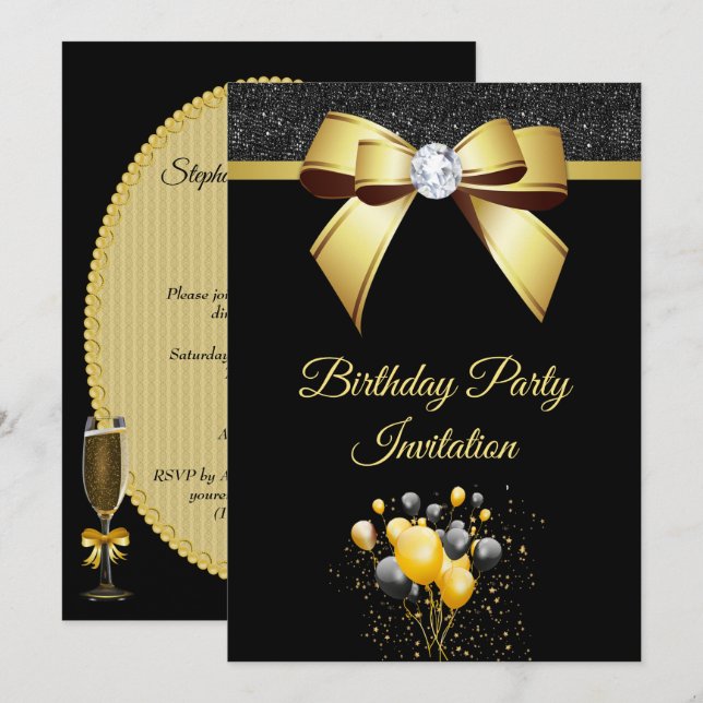 Glamourous Elegance Birthday Party Invitation (Front/Back)