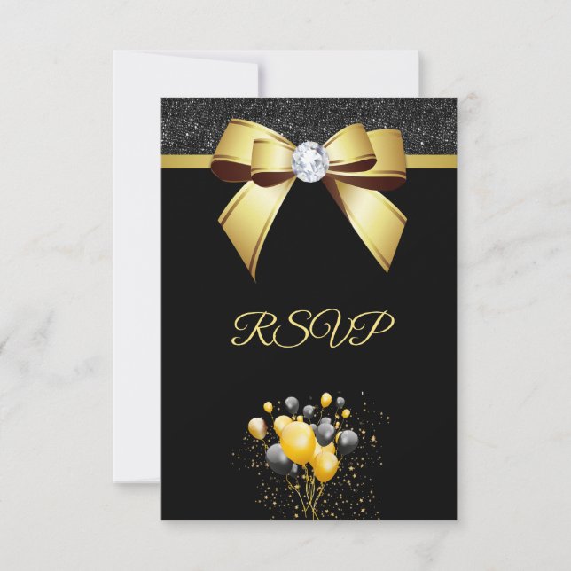 Glamourous Elegance Birthday Party RSVP Card (Front)