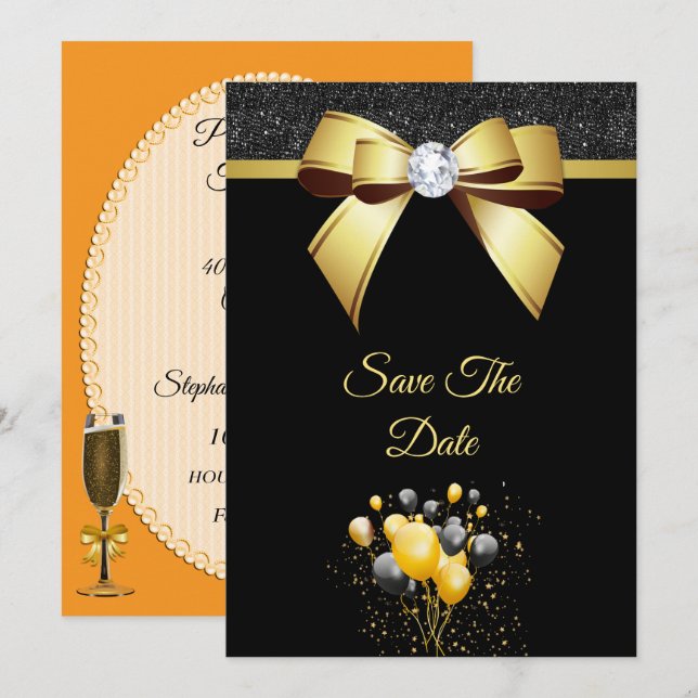 Glamourous Elegance Birthday Party Save The Date (Front/Back)