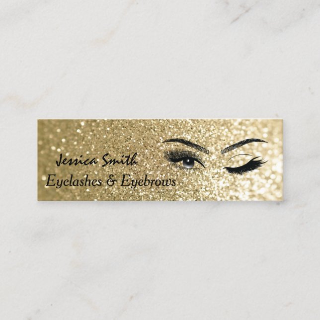 glamourous elegant glittery Eyelashes & eyebrow Mini Business Card (Front)