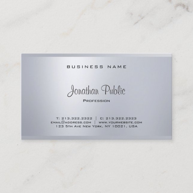Glamourous Elegant Silver Modern Script Cool Plain Business Card (Front)