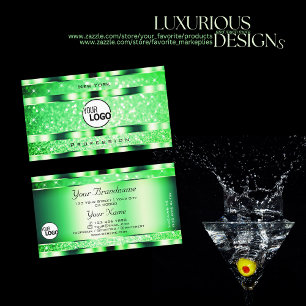 Glamourous Emerald Green Glitter Stars and Logo  Business Card