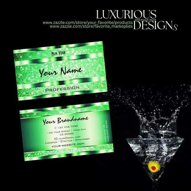 Glamourous Emerald Green Glitter Stars Elegance Business Card (Creator Uploaded)
