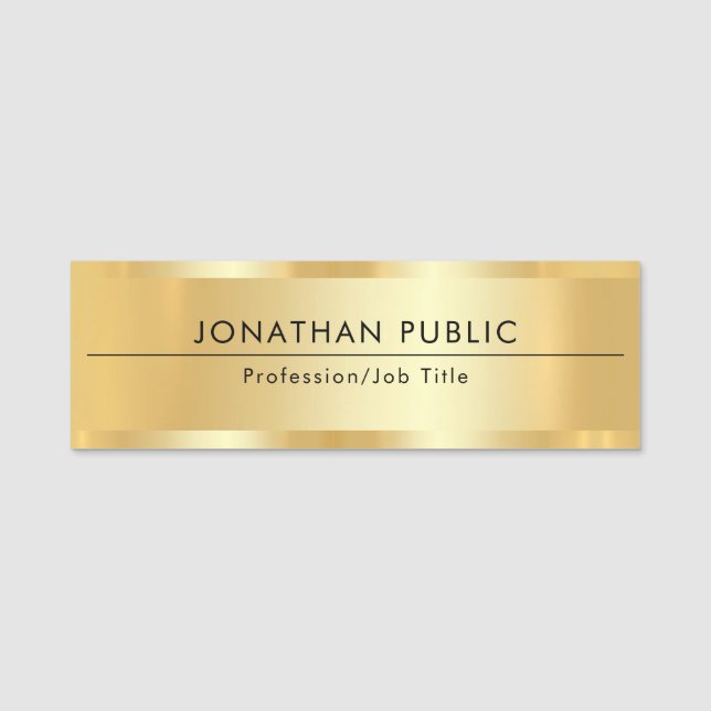 Glamourous Employee Staff Template Elegant Gold Name Tag (Front)