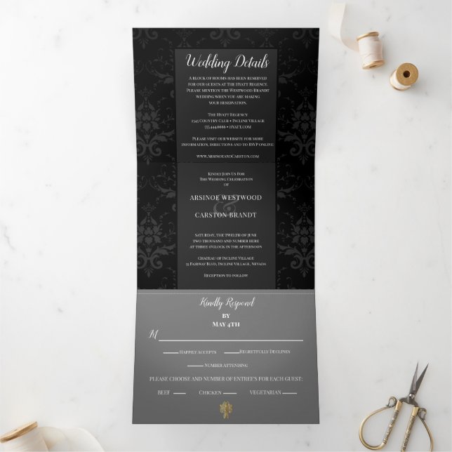 Glamourous Evening Wedding Tri-Fold Invitation (Inside)