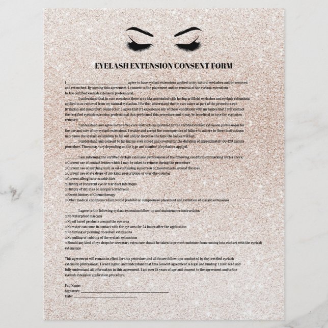 Glamourous EYELASH EXTENSION CONSENT FORM Flyer (Front)
