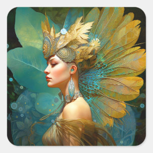 Glamourous Fairy Woman Fantasy Art Square Sticker