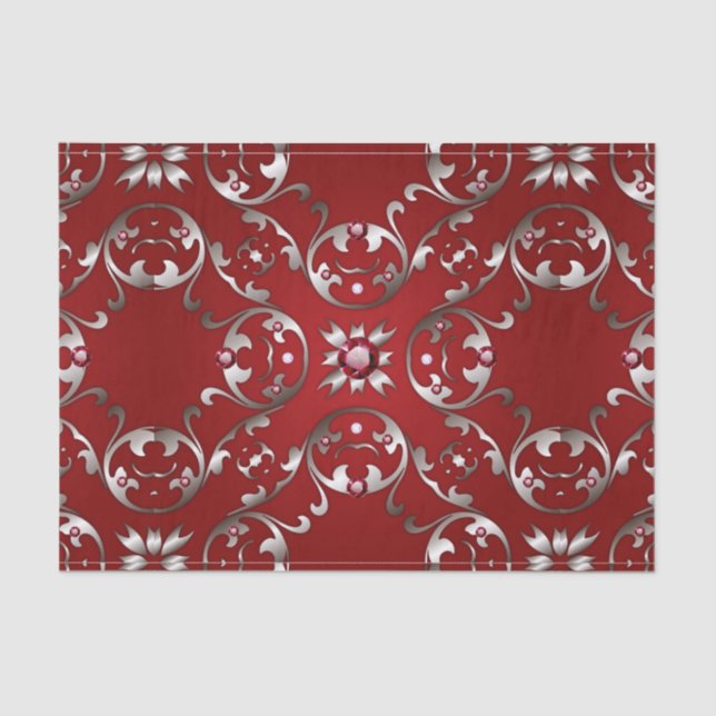 Glamourous Fancy White Gold Scarlet Red Baroque  Tissue Paper (Front)