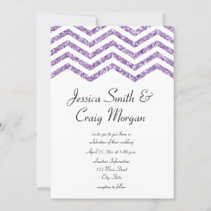 Glamourous Faux Amethyst Glitter Chevron Wedding Invitation