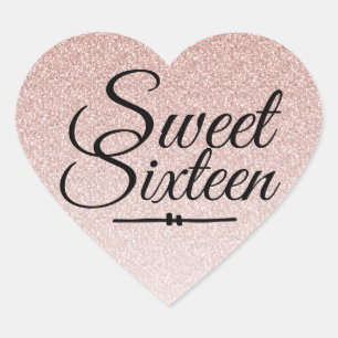 Glamourous faux blush pink glitter ombre Sweet 16 Heart Sticker