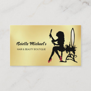 Glamourous Faux Gold and Black Woman Hair Boutique Business Card