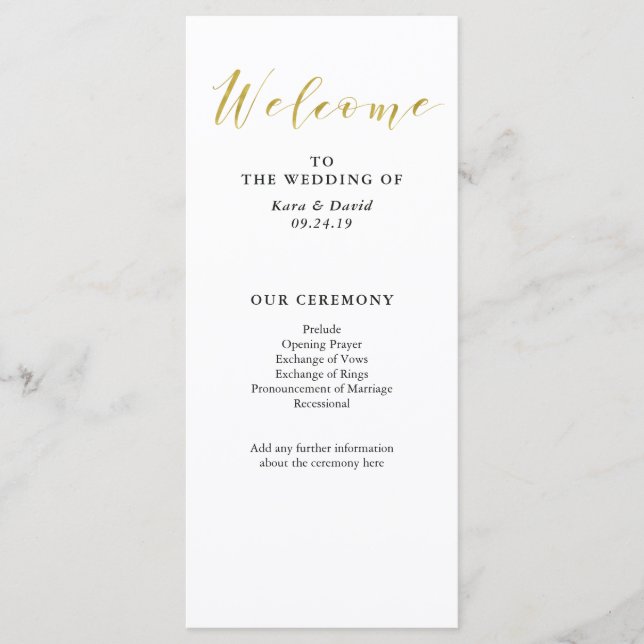 Glamourous Faux Gold Classic Wedding Program Programme (Front)