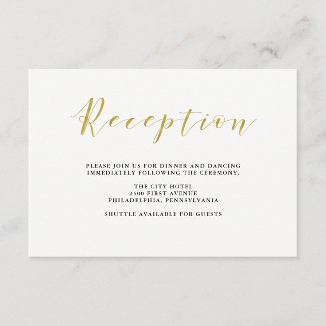 Glamourous Faux Gold Classic Wedding Reception Enclosure Card (Front)