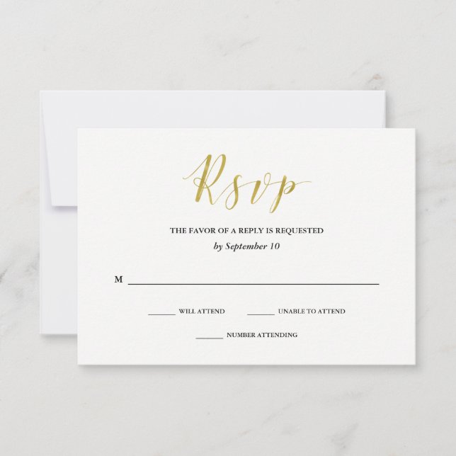 Glamourous Faux Gold Classic Wedding RSVP (Front)