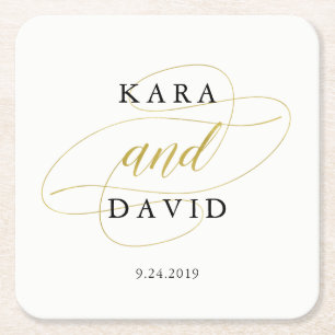 Glamourous Faux Gold Classic Wedding Square Paper Coaster