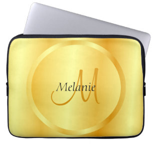 Glamourous Faux Gold Elegant Modern Monogram Laptop Sleeve