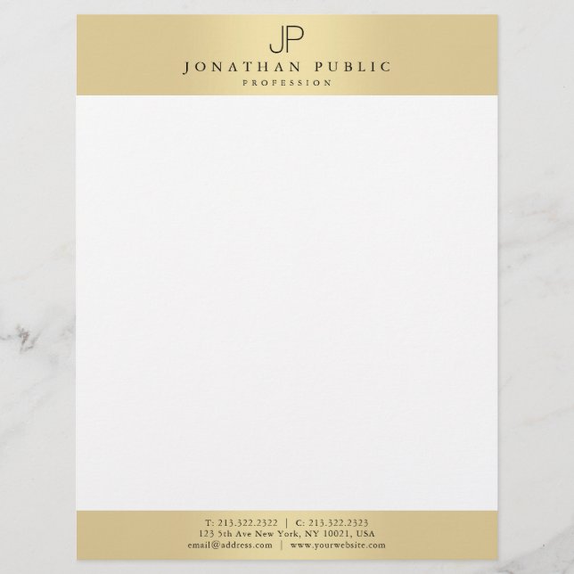 Glamourous Faux Gold Elegant Monogram Modern Plain Custom Letterhead (Front)