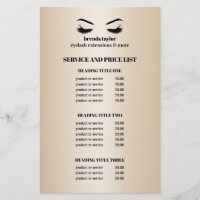 Glamourous faux gold EYELASH SALON SERVICE LIST