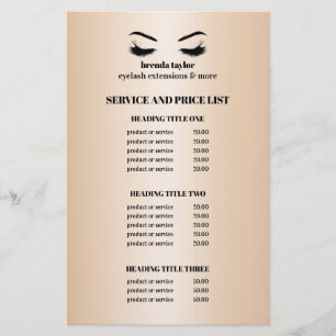 Glamourous faux gold EYELASH SALON SERVICE LIST Flyer