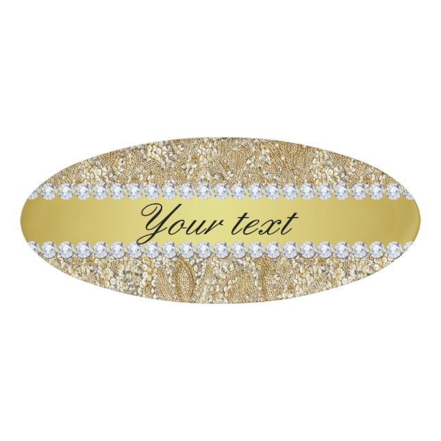 Glamourous Faux Gold Sequins and Diamonds Name Tag (Front)