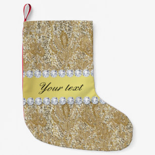 Glamourous Faux Gold Sequins and Diamonds Small Christmas Stocking