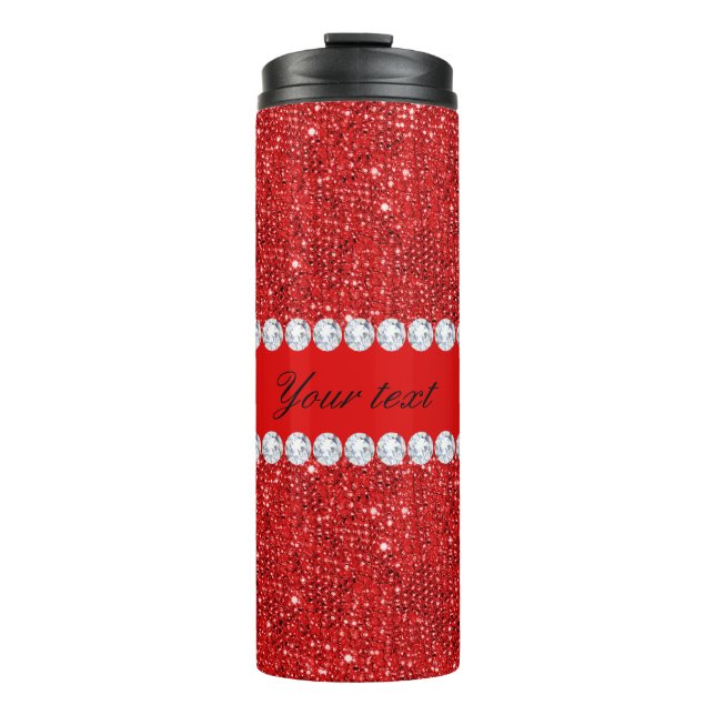 Glamourous Faux Red Sequins and Diamonds Thermal Tumbler (Front)
