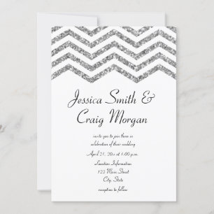 Glamourous Faux Silver Glitter Chevron Wedding Invitation
