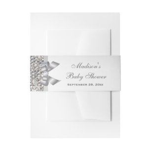 Glamourous Faux Silver Sequins Bow Baby Shower Invitation Belly Band