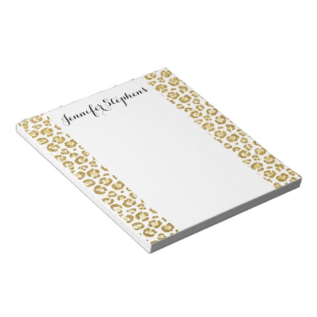 Glamourous Faux Sparkly Gold Leopard Notepad (Angled)