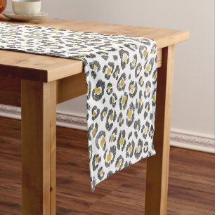 Glamourous Faux Sparkly Gold & Silver Leopard Short Table Runner