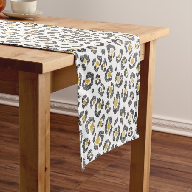 Glamourous Faux Sparkly Gold & Silver Leopard Short Table Runner (In Situ)