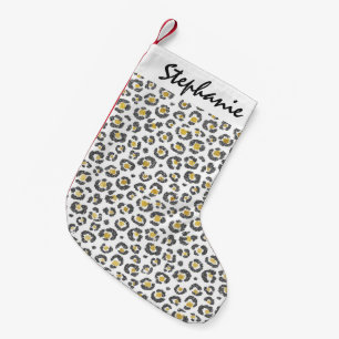 Glamourous Faux Sparkly Gold & Silver Leopard Small Christmas Stocking