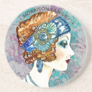 Glamourous Flapper Girl Custom Sandstone Coaster