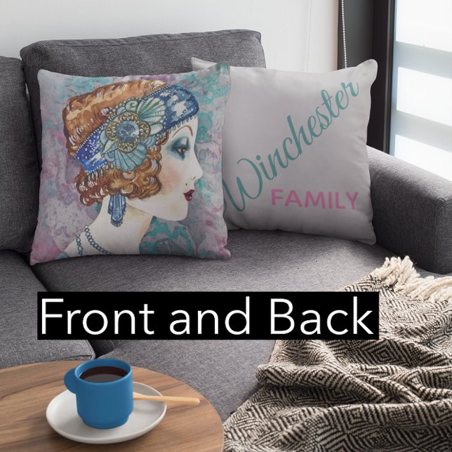 Glamourous Flapper Girl Grey Two-Sided Personalise Cushion (Creator Uploaded)