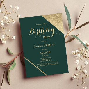 Glamourous forest green gold chic Birthday Party Invitation