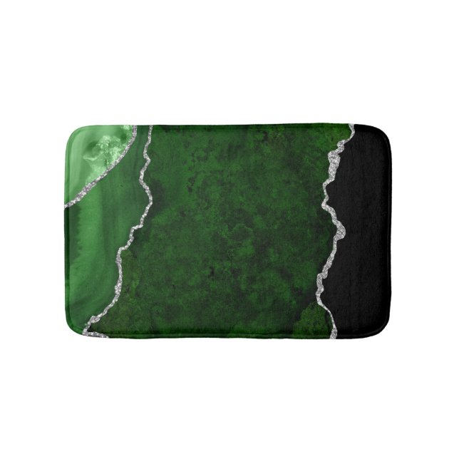 Glamourous Forest Green Marble Chic Silver Glitter Bath Mat (Front)