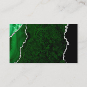 Glamourous Forest Green Marble Chic Silver Glitter Business Card
