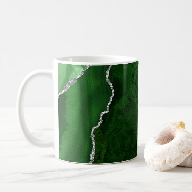 Glamourous Forest Green Marble Chic Silver Glitter Coffee Mug (With Donut)