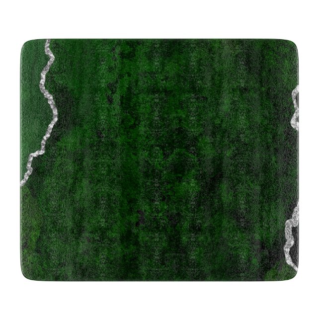 Glamourous Forest Green Marble Chic Silver Glitter Cutting Board (Front)