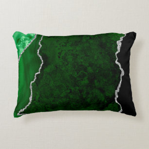 Glamourous Forest Green Marble Chic Silver Glitter Decorative Cushion