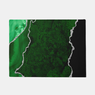 Glamourous Forest Green Marble Chic Silver Glitter Doormat
