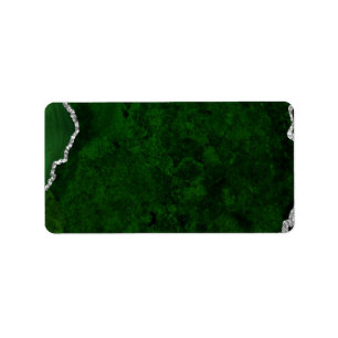 Glamourous Forest Green Marble Chic Silver Glitter Label