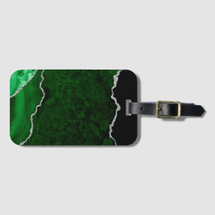 Glamourous Forest Green Marble Chic Silver Glitter Luggage Tag