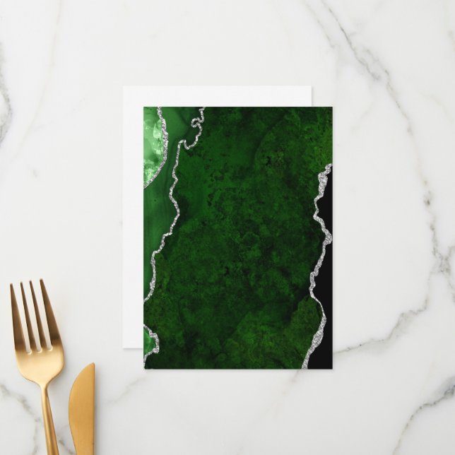 Glamourous Forest Green Marble Chic Silver Glitter Menu (Front/Back In Situ)
