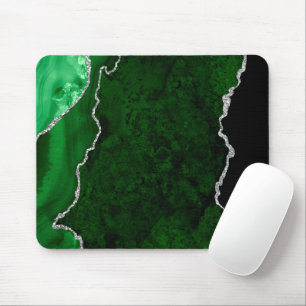Glamourous Forest Green Marble Chic Silver Glitter Mouse Mat